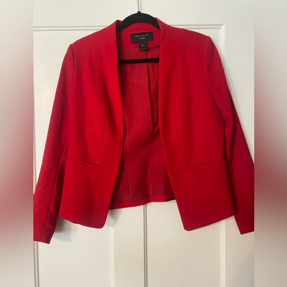 Ann Taylor petite blazer work business casual red jacket 8P Christmas holiday